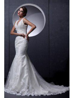 Lace V-Neckline Court Train Mermaid Wedding Dress