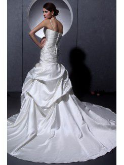 Satin V-Neckline Court Train Ball Gown Wedding Dress with Ruffle