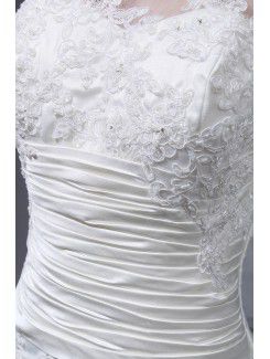 Lace and Satin Jewel Chapel Train Mermaid Wedding Dress with Embroidered