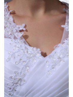 Organza and Lace V-Neckline Cathedral Train A-Line Wedding Dress with Embroidered