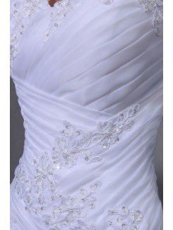 Organza and Lace V-Neckline Cathedral Train A-Line Wedding Dress with Embroidered