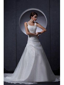 Satin Scoop Court Train A-Line Wedding Dress