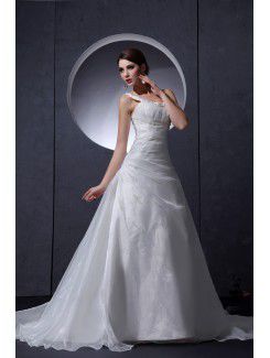 Satin Scoop Court Train A-Line Wedding Dress