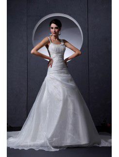 Satin Scoop Court Train A-Line Wedding Dress