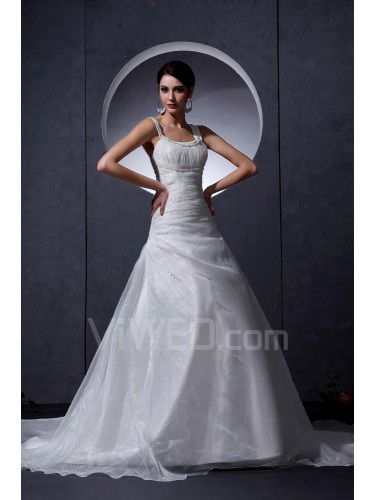 Satin Scoop Court Train A-Line Wedding Dress