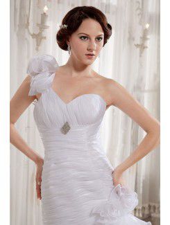 Organza One-Shoulder Court Train Mermaid Wedding Dress with Embroidered and Ruffle