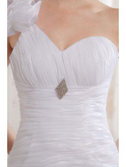 Organza One-Shoulder Court Train Mermaid Wedding Dress with Embroidered and Ruffle