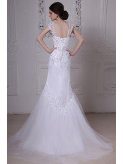 Satin and Lace Square Sweep Train Mermaid Wedding Dress