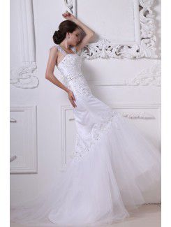 Satin and Lace Square Sweep Train Mermaid Wedding Dress
