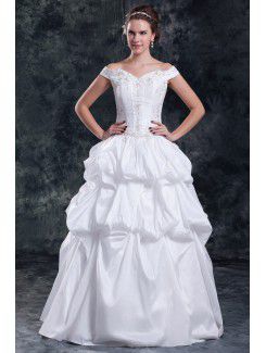 Taffeta Off-the-Shoulder Floor Length Ball Gown Embroidered Wedding Dress