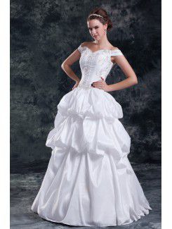 Taffeta Off-the-Shoulder Floor Length Ball Gown Embroidered Wedding Dress