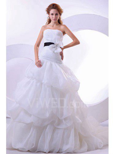 Tule e cetim strapless catedral trem de bola vestido de casamento vestido com strass