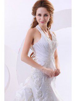 Taffeta Halter Cathedral Train Sheath Wedding Dress