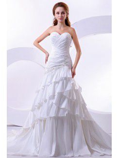 Taffeta and Satin Sweetheart Court Train A-Line Wedding Dress with Embroidered