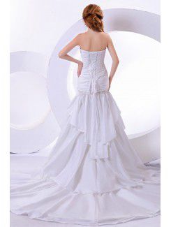 Taffeta and Satin Sweetheart Court Train A-Line Wedding Dress with Embroidered