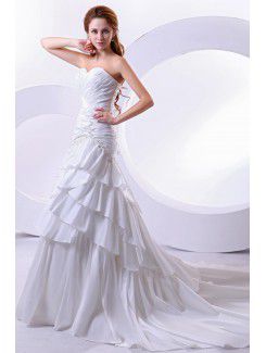 Taffeta and Satin Sweetheart Court Train A-Line Wedding Dress with Embroidered