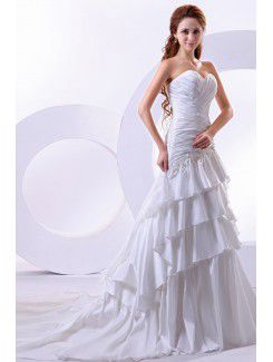 Taffeta and Satin Sweetheart Court Train A-Line Wedding Dress with Embroidered