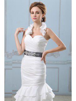 Taffeta Halter Court Train Mermaid Wedding Dress with Ruffle