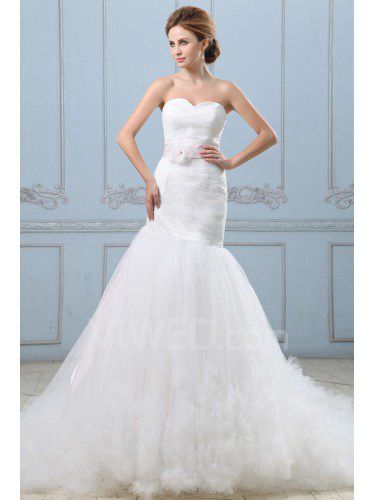 Raso e tulle sweetheart cappella treno abito da sposa sirena