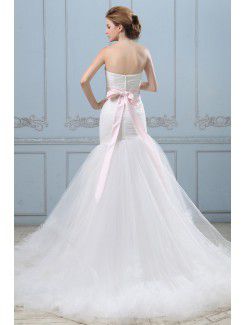 Satin and Tulle Sweetheart Chapel Train Mermaid Wedding Dress