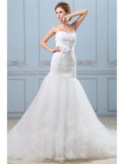 Satin and Tulle Sweetheart Chapel Train Mermaid Wedding Dress