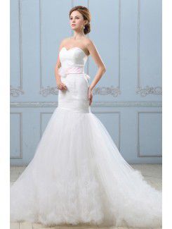 Satin and Tulle Sweetheart Chapel Train Mermaid Wedding Dress