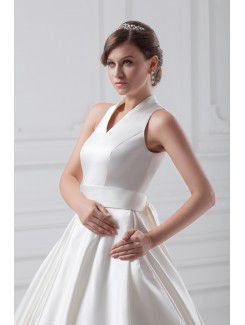 Satin V-Neck Sweep Train Ball Gown Wedding Dress