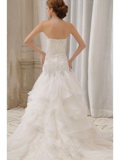 Organza and Stain Strapless Court Train Mermaid Wedding Dress with Embroidered