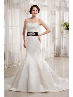 Satin Sweetheart Chapel Train Mermaid Wedding Dress with Embroidered