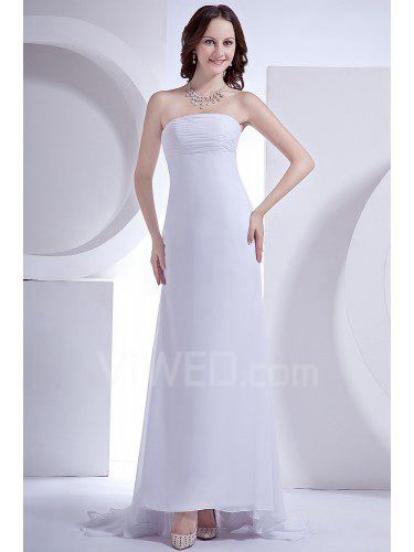 Satin and Chiffon Strapless Sweep Train Sheath Wedding Dress