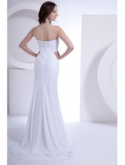 Satin and Chiffon Strapless Sweep Train Sheath Wedding Dress