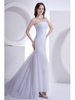 Satin and Chiffon Strapless Sweep Train Sheath Wedding Dress