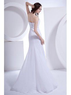 Satin and Chiffon Strapless Sweep Train Sheath Wedding Dress