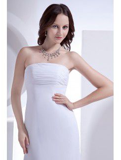 Satin and Chiffon Strapless Sweep Train Sheath Wedding Dress