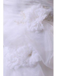 Organza One-Shoulder Cathedral Train A-Line Wedding Dress with Ruffle and Flowers