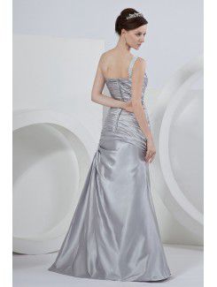 Satin One-Shoulder Floor Length Sheath Wedding Dress with Ruffle