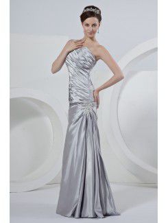 Satin One-Shoulder Floor Length Sheath Wedding Dress with Ruffle