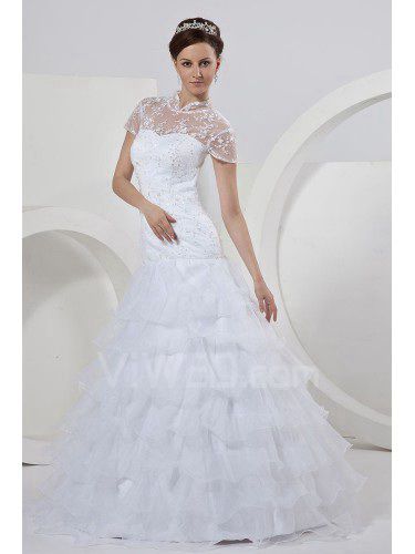 Organza und spitze hoch bodenlange a-linie brautkleid mit pailletten