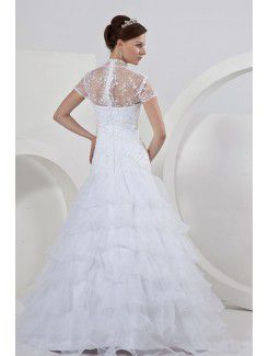 Organza and Lace High Floor Length A-Line Wedding Dress with Sequins