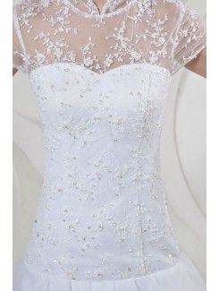 Organza and Lace High Floor Length A-Line Wedding Dress with Sequins