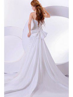 Satin and Lace Sweetheart Chapel Train Mermaid Wedding Dress with Embroidered