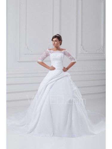 Tafetá strapless varrer trem de bola vestido de casamento vestido com jaqueta