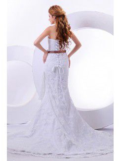 Lace Strapless Chapel Train Sheath Wedding Dress