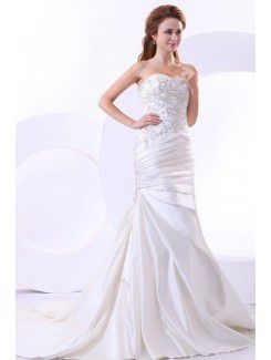 Satin Sweetheart Cathedral Train Sheath Wedding Dress