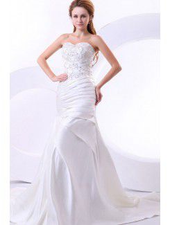 Satin Sweetheart Cathedral Train Sheath Wedding Dress