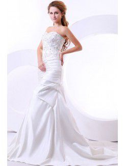 Satin Sweetheart Cathedral Train Sheath Wedding Dress