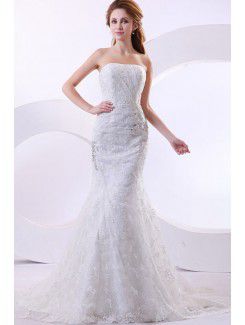 Satin and Lace Strapless Chapel Train Mermaid Wedding Dress with Jacket