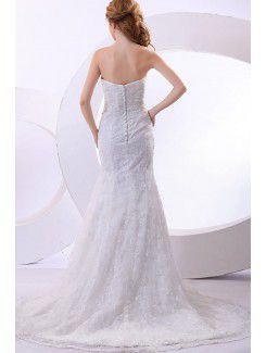 Satin and Lace Strapless Chapel Train Mermaid Wedding Dress with Jacket