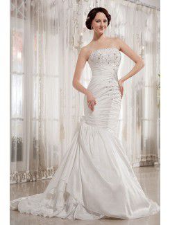 Taffeta Strapless Chapel Train Mermaid Wedding Dress