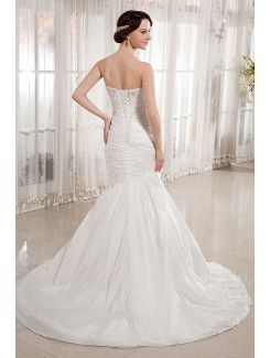 Taffeta Strapless Chapel Train Mermaid Wedding Dress